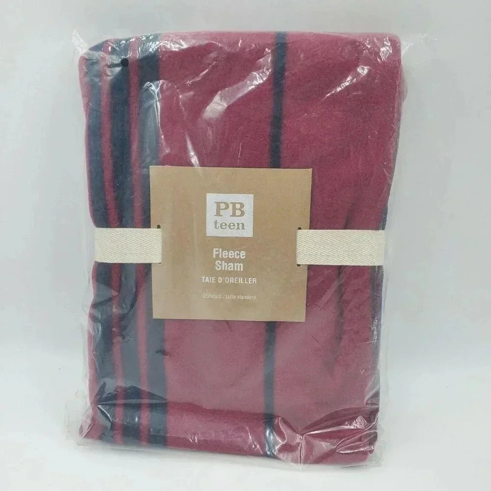 PB Teens NWT Fleece Striped Plaid Pillow‎ Case Red